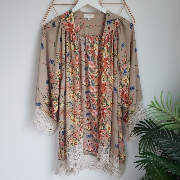 Umgee Sweaters - Umgee, Boho Festival Floral Kimino Cardigan, S/M